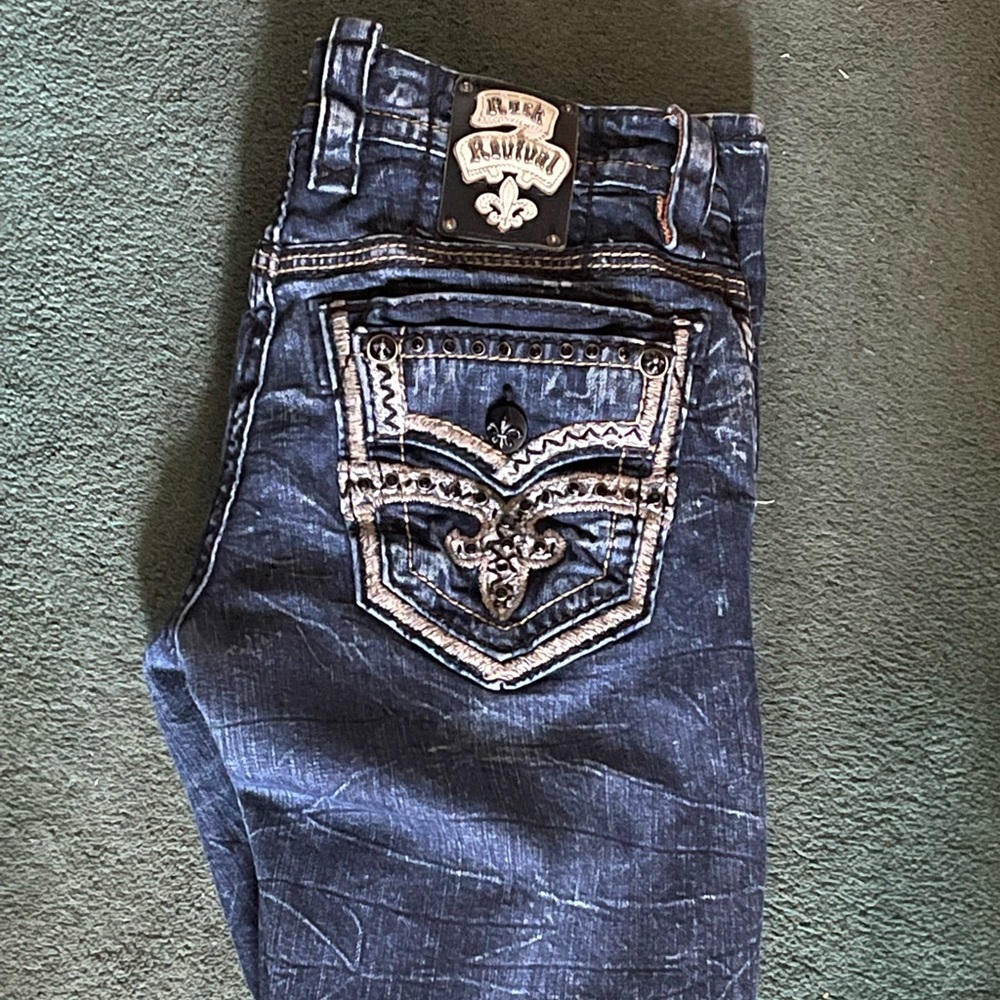 Rock Revival Mens Black Stone Studded Jeans Size 30